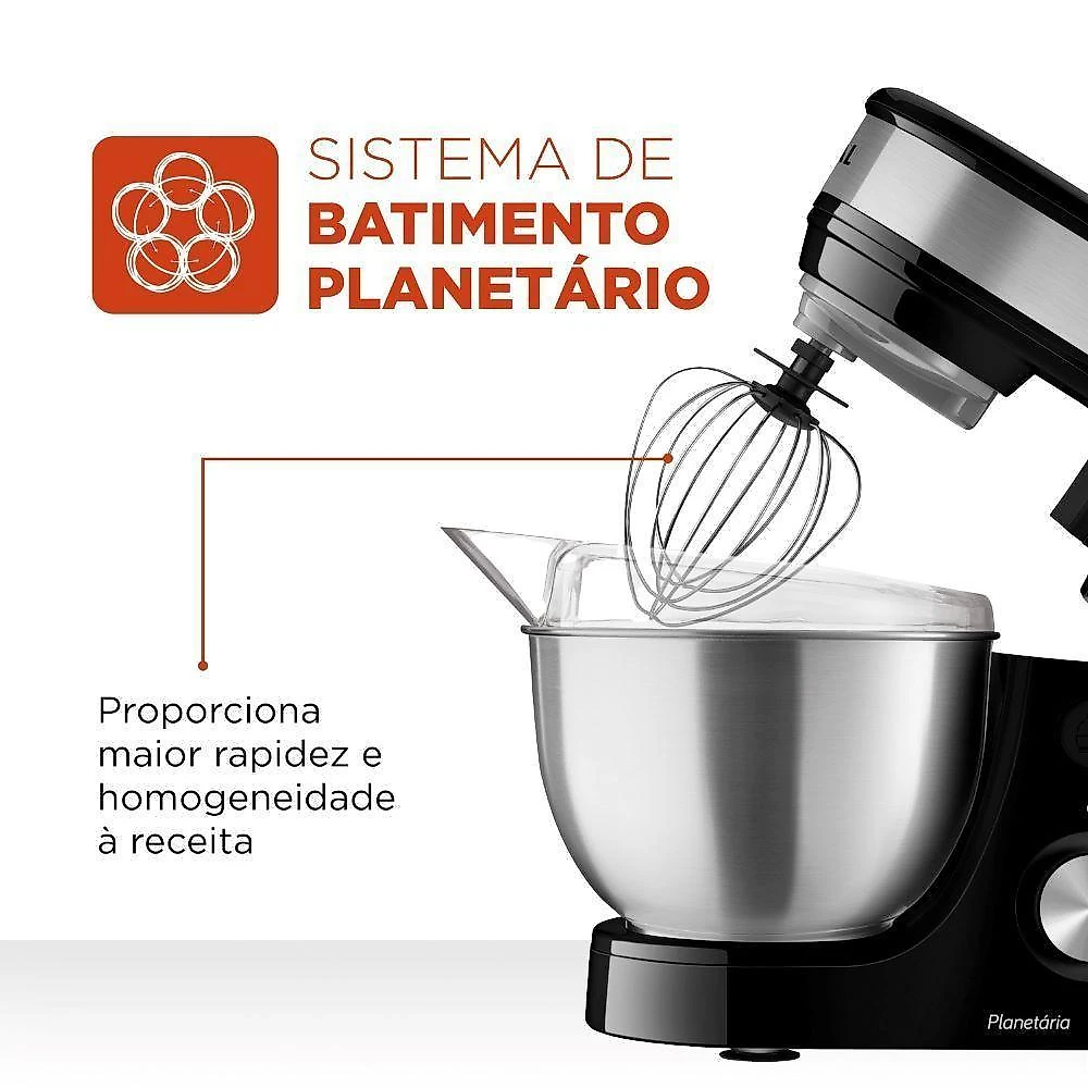 Batedeira planetária mondial bp-02p-b-ti 4 e 5l 700w 12 vel preto-inox 110v