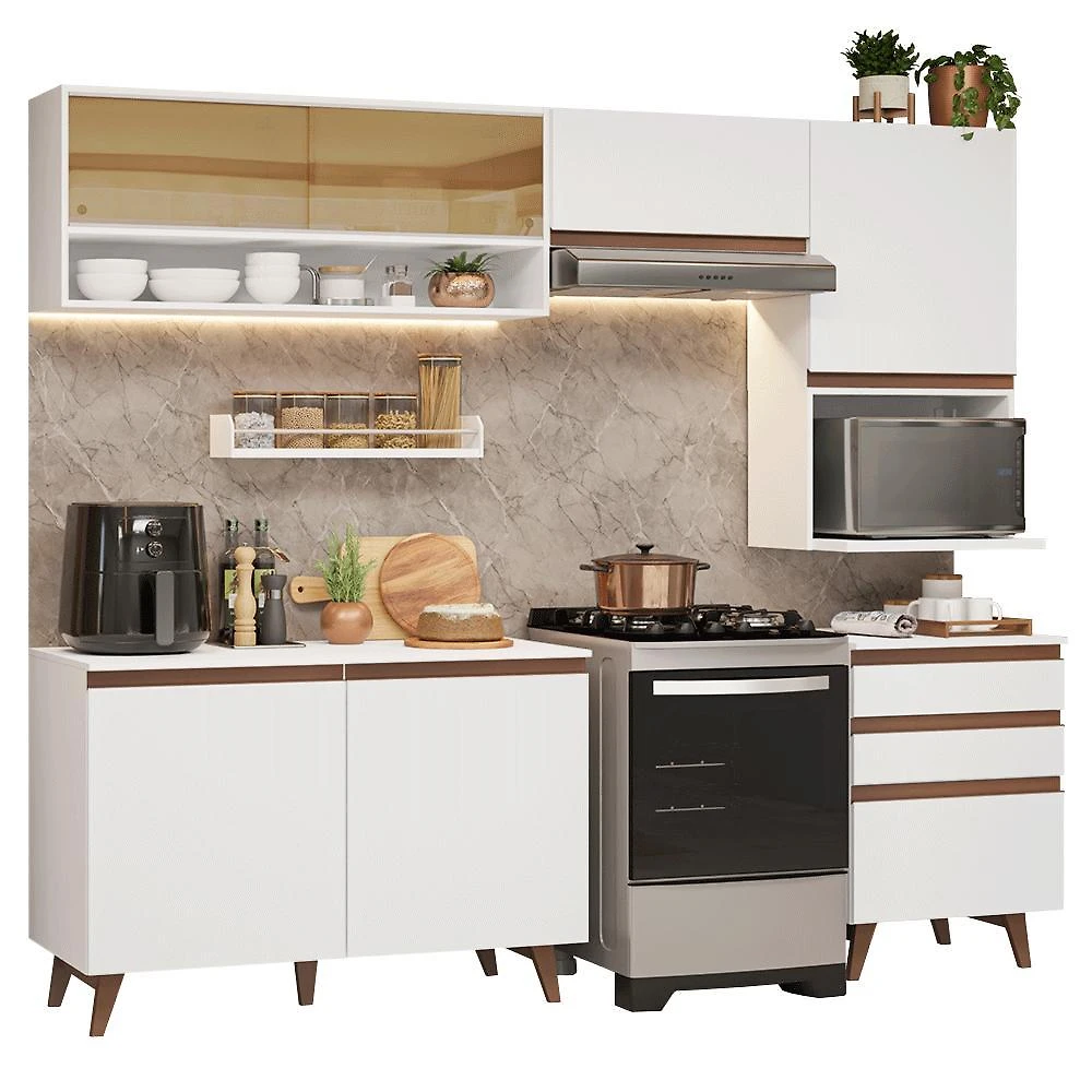 Armário de cozinha completa 250cm branco reims madesa 10