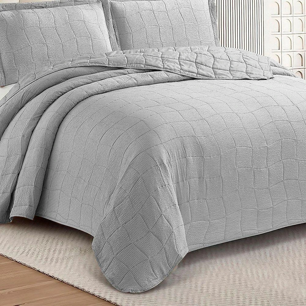 Kit Cobre Leito Colcha Anarruga 3 Peças Casal 220x240cm Prata Sonhare