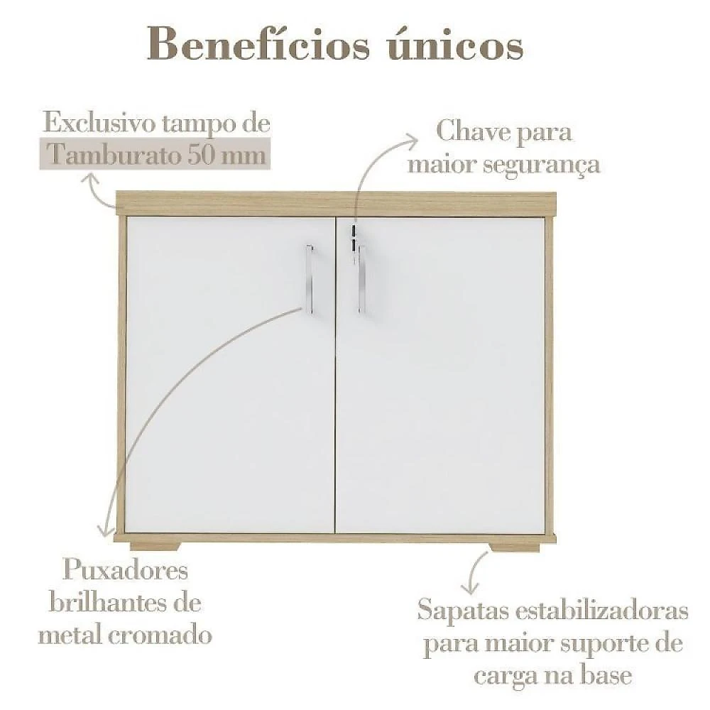 Kit Escritório Completo 1 Mesa 135cm 1 Balcão Baixo 1 Gaveteiro com Rodinhas Conjunto Escritório Completo 1 Mesa 135cm 1 Balcão Baixo 1 Gaveteiro Volante Artany Carvalho/Branco