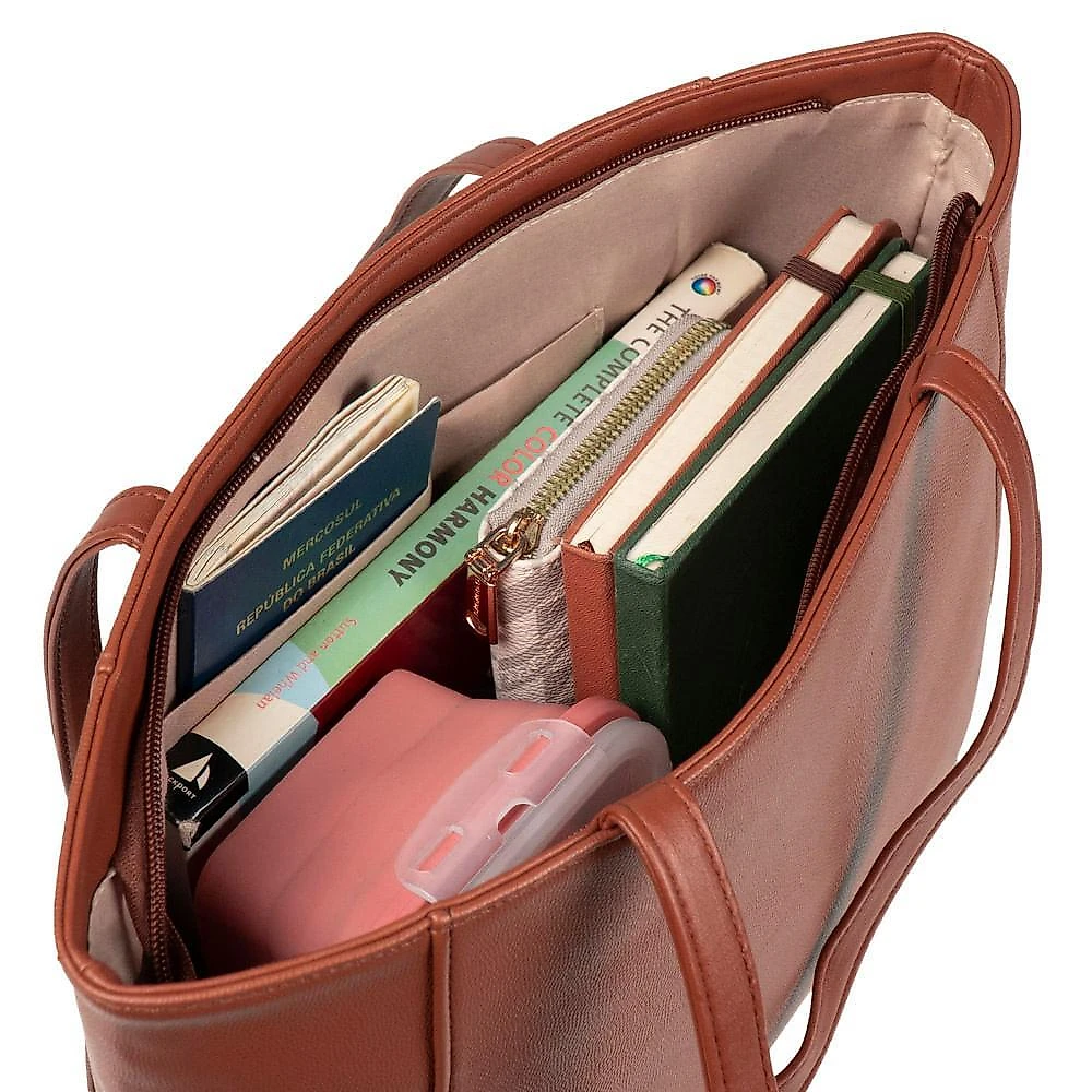 Bolsa de ombro feminina média alça alongada tote marrom u