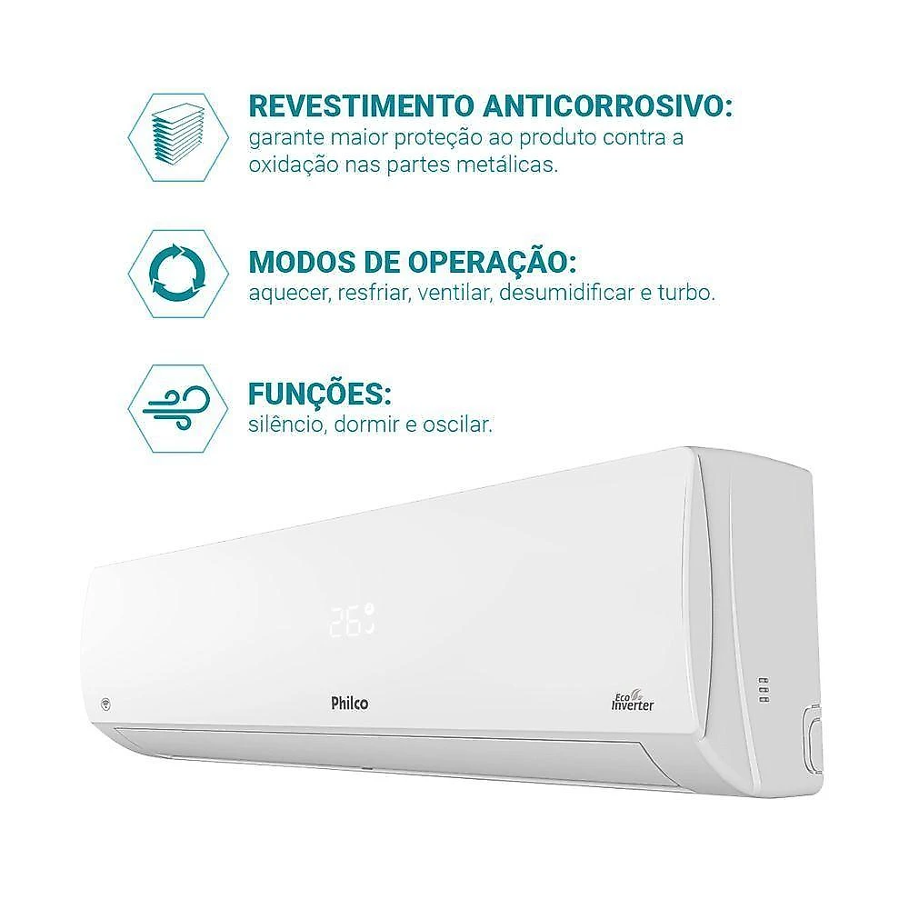 Ar condicionado quadri split philco 42000 btus (hw 12k+12k+12k+12k) quente e frio inverter 220v r32 (pac42qv)