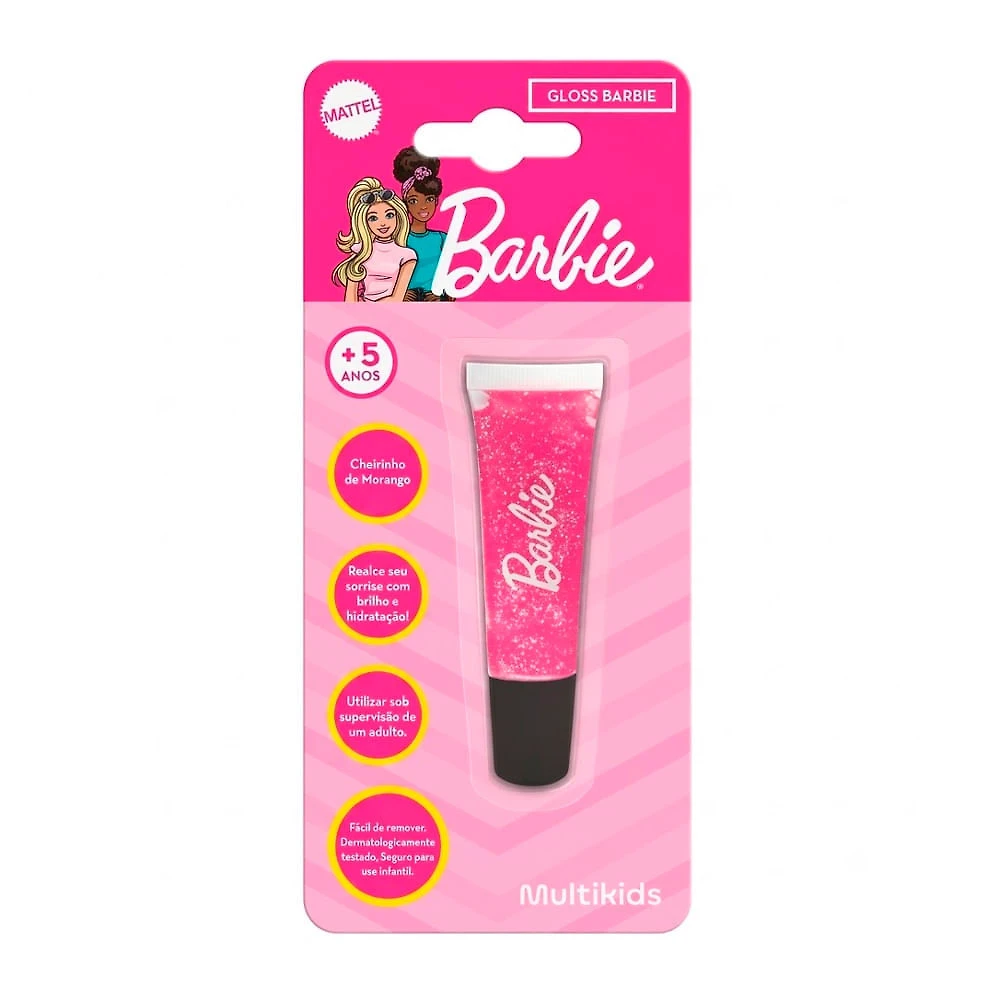 Gloss Labial Barbie Multikids com Brilho e Cheirinho de Morango 5+ Anos 1 Unidade
