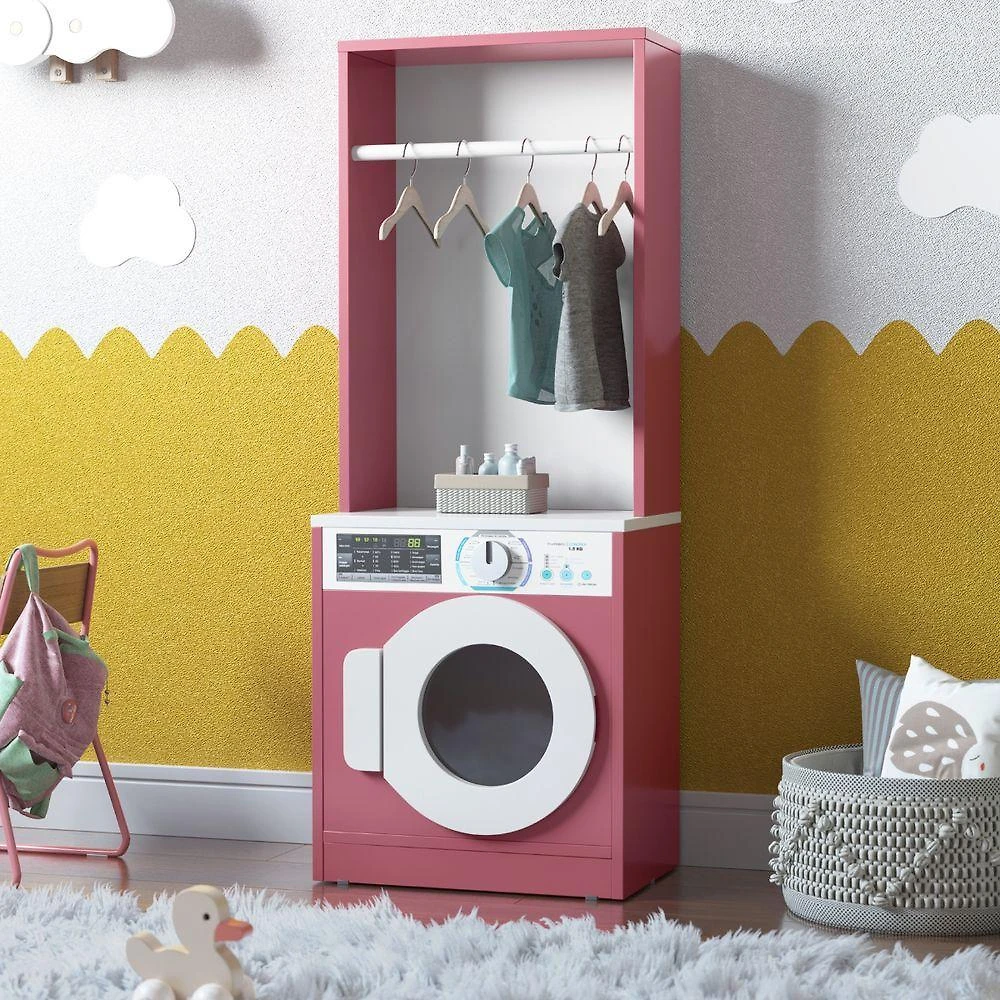 Lavanderia Infantil Vera MDF-MDP 15mm Branco Rosa com Botao Rotacional OFT Moveis