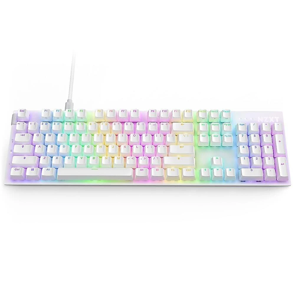 Teclado Óptico Gamer NZXT Function 2 Full Size, RBG, USB-C, Layout US, Branco - KB-001NW-US