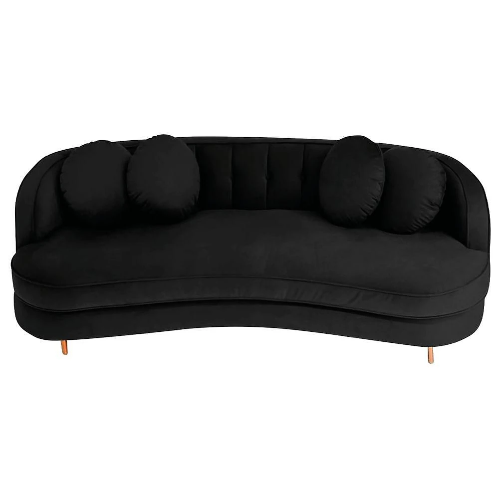 Miniatura Sofá Curvo 2 Lugares Orgânico Sala Recepção Escritório Decorativo Luxo Panamá 160cm Suede Cor Preto
