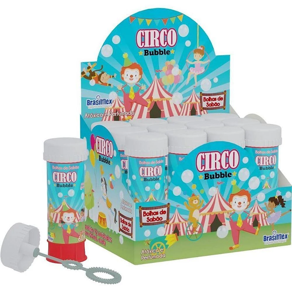 Bolha de Sabão Circo Plástico 60ML Kit 12 Unidades Brasilflex