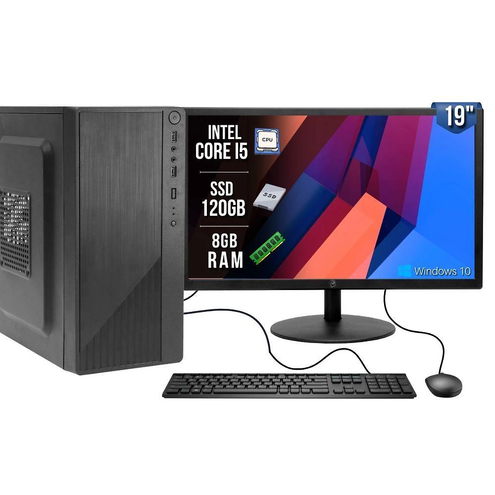 Computador Completo Core I5 650 8GB SSD 120GB Windows 10 Trial Monitor 19 Polegadas