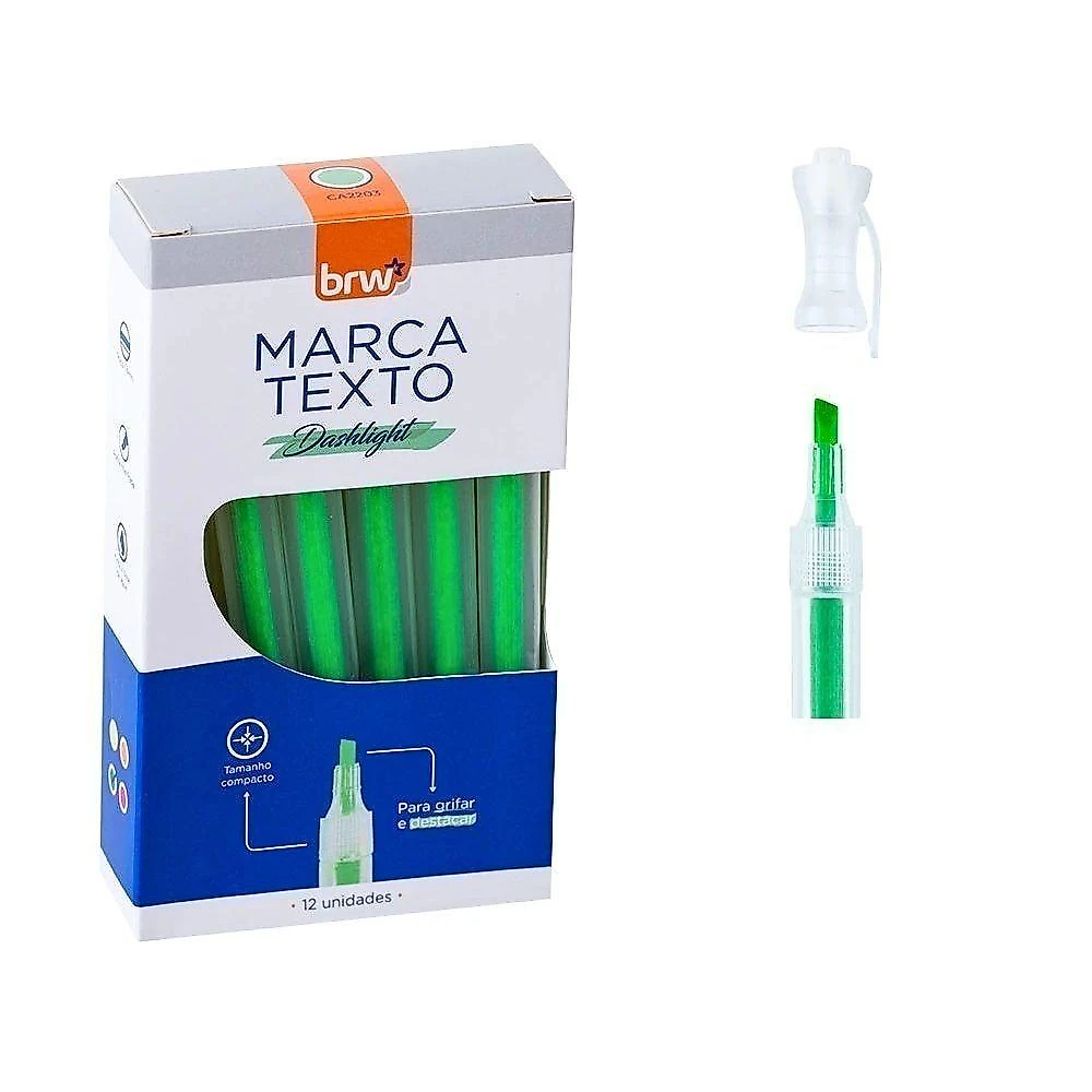 Caneta marca-texto BRW Marca Texto Fluorescente Transparente Traço 1-4MM Kit 4 Caixas 12 Unidades