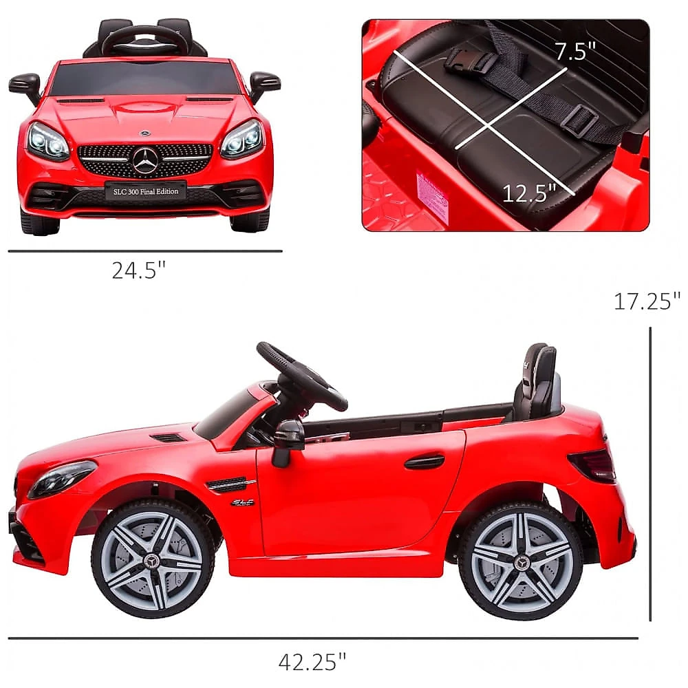 Carro Elétrico Infantil Licenciado Aosom Mercedes SLC 300 12V Vermelho com Controle Remoto, Música, Luzes LED e Suspensão - Para Crianças de 3 a 6