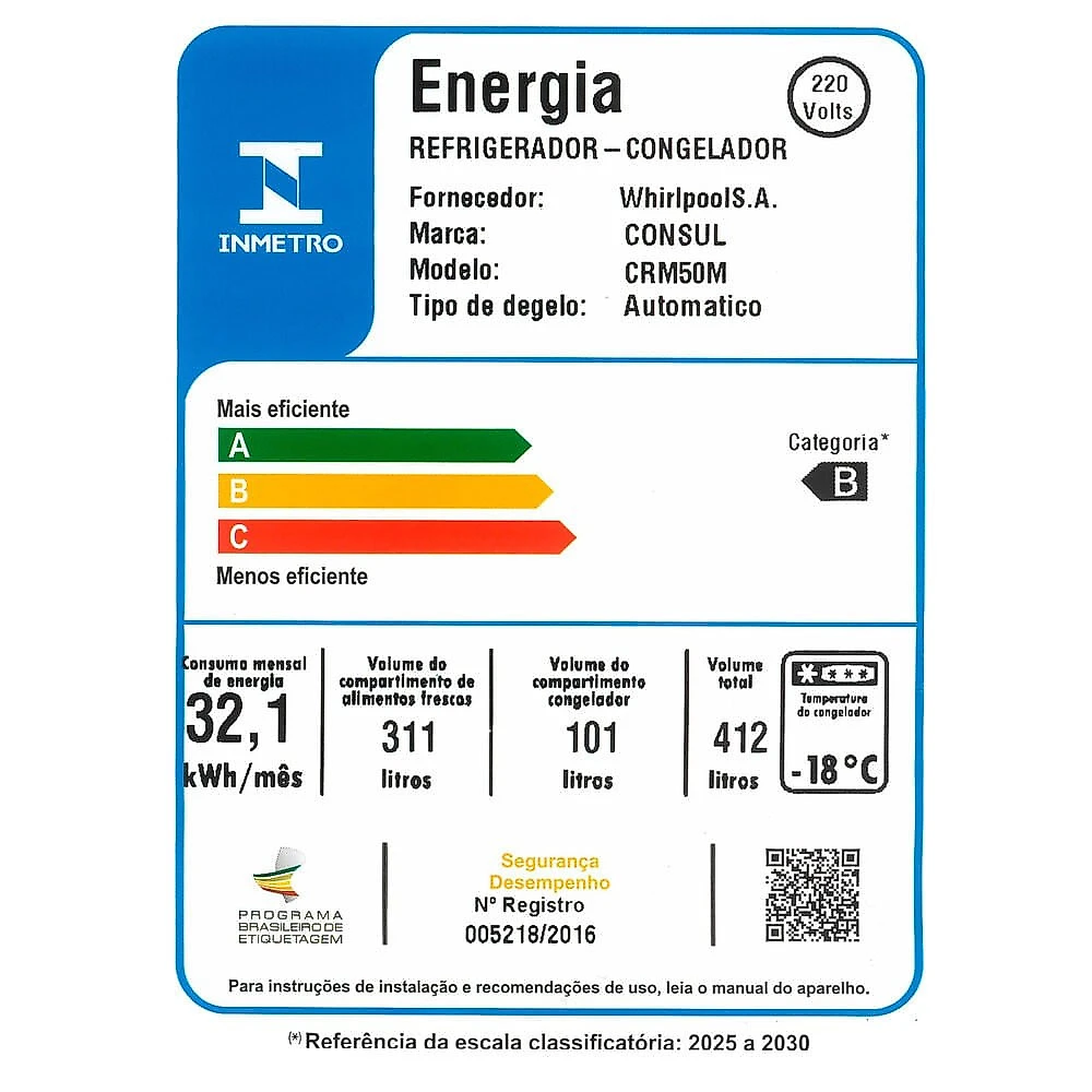 Geladeira CRM50MK 412 Litros Frost Free Duplex Consul Inox - 110V