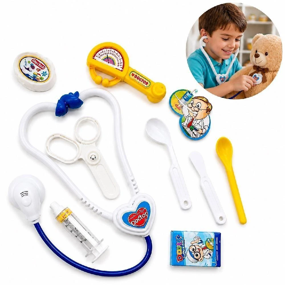 Kit Médico Infantil Little Doctor Brinquedo Educativo Faz de Conta 9 Peças Plástico Atóxico