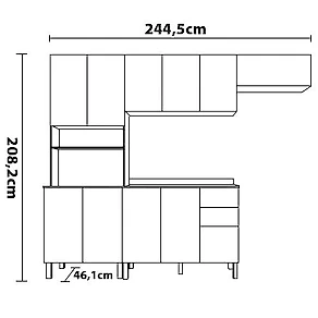 Armário de Cozinha Completa Bartira Joy com 11 Portas, 2 Gavetas, 5 Prateleiras e Nicho para Micro-ondas - 244,5cm de largura Branco/Damasco