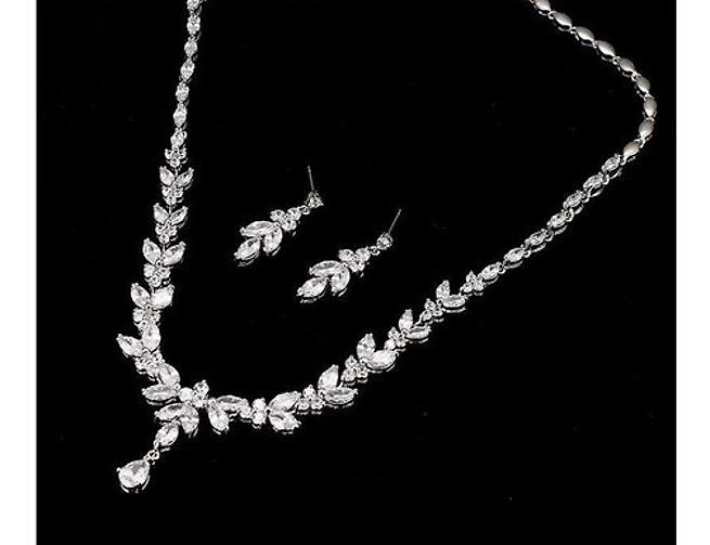 Colar E Brinco Noiva Zircônia Prata Festa Debutante Luxo