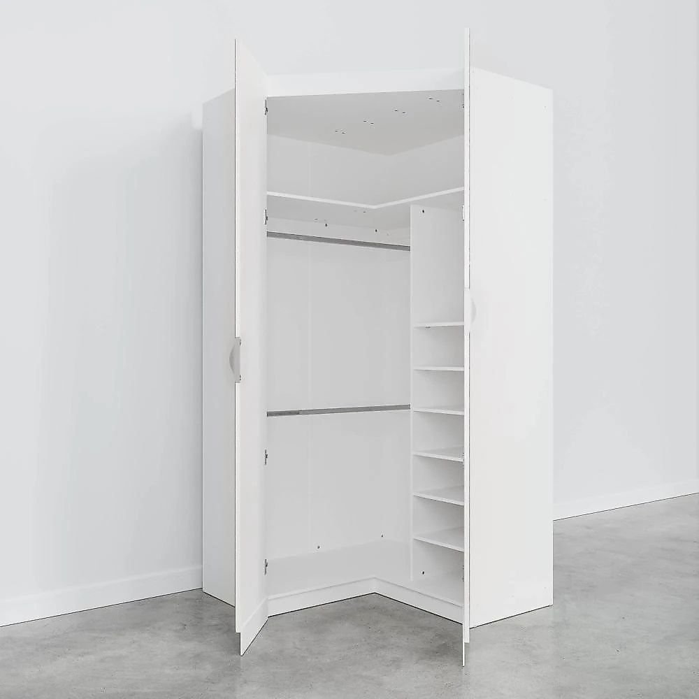 Guarda Roupa de Canto Closet com 6 Prateleiras e Portas de Espelho Hera CabeCasa MadeiraOriginals Guarda Roupa de Canto Closet com 6 Prateleiras e Portas de Espelho Modular Hera Cabecasa Madeiramade Branco Geada