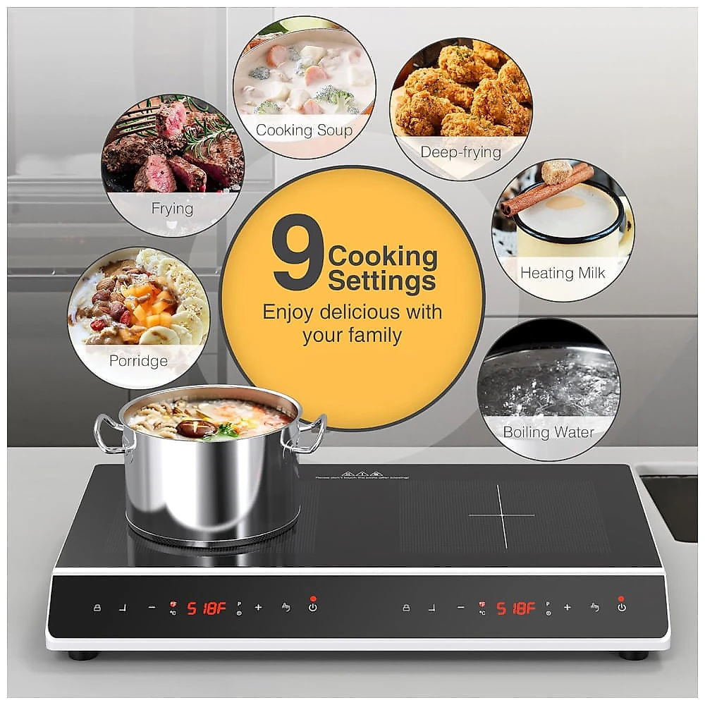 Cooktop de Indução Elétrico com 2 Queimadores, Controle Digital, 10 Níveis de Temperatura e Trava de Segurança, 110V 4000...