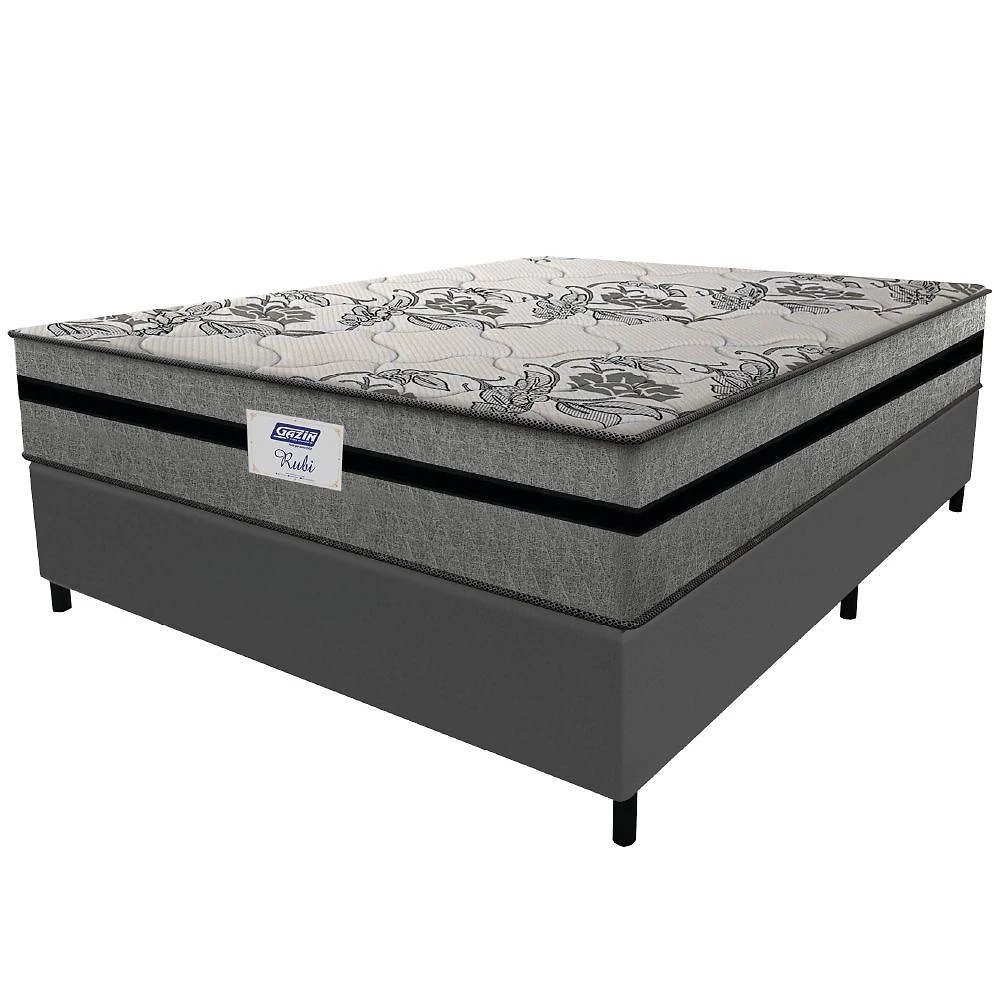 Cama Box Casal Queen Colchão Gazin Com Molas Ensacadas Rubi 158x198x70cm Suede Cinza/preto Cinza