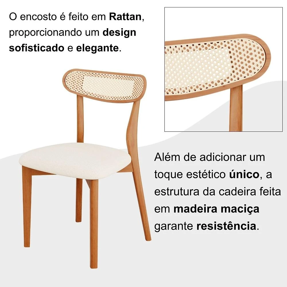 Conjunto Sala de Jantar Mesa 180x80cm Tampo em Mdf Laminado 6 Cadeiras Ceci Natural