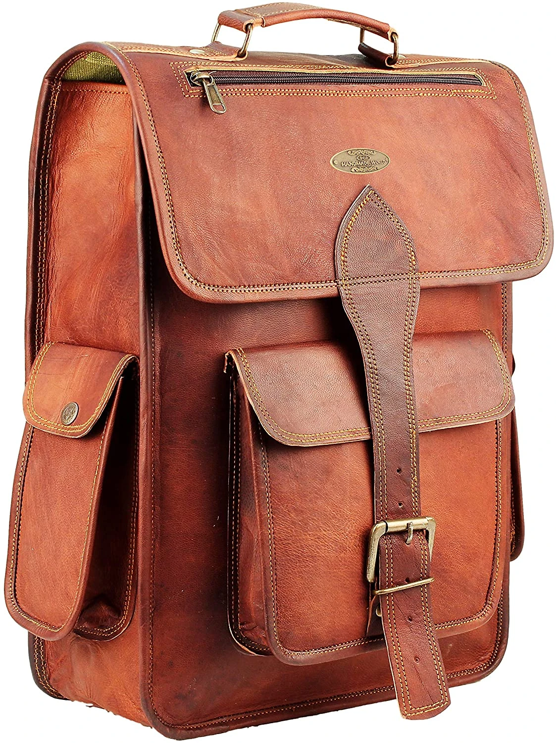 HULSH Mochila Vintage de Couro Genuíno para LaptopUnissex