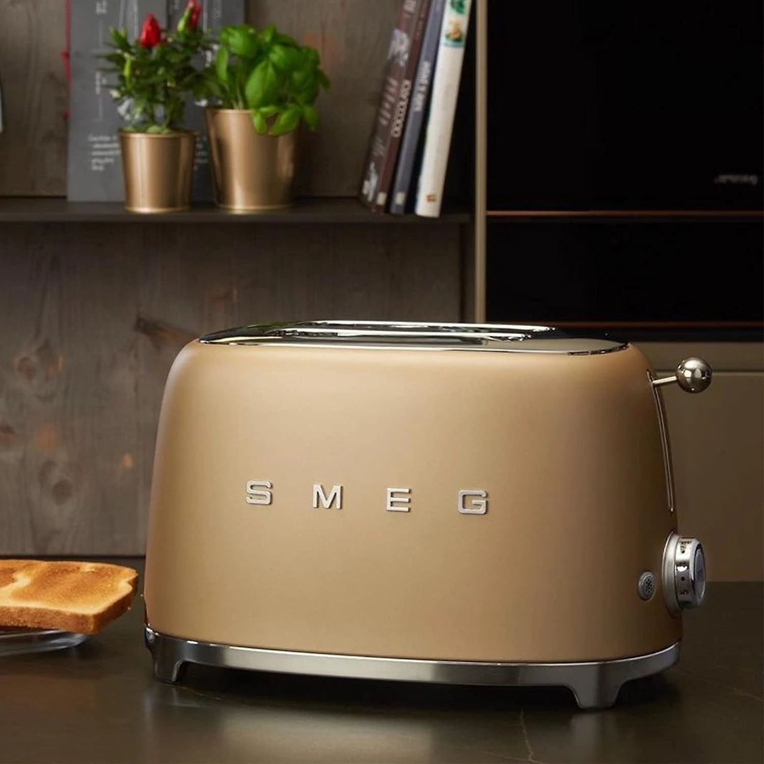 Smeg Torradeira Elétrica Retrô 2 Fatias com 6 Níveis de To stagem Aço Inoxidável Matte Champagne