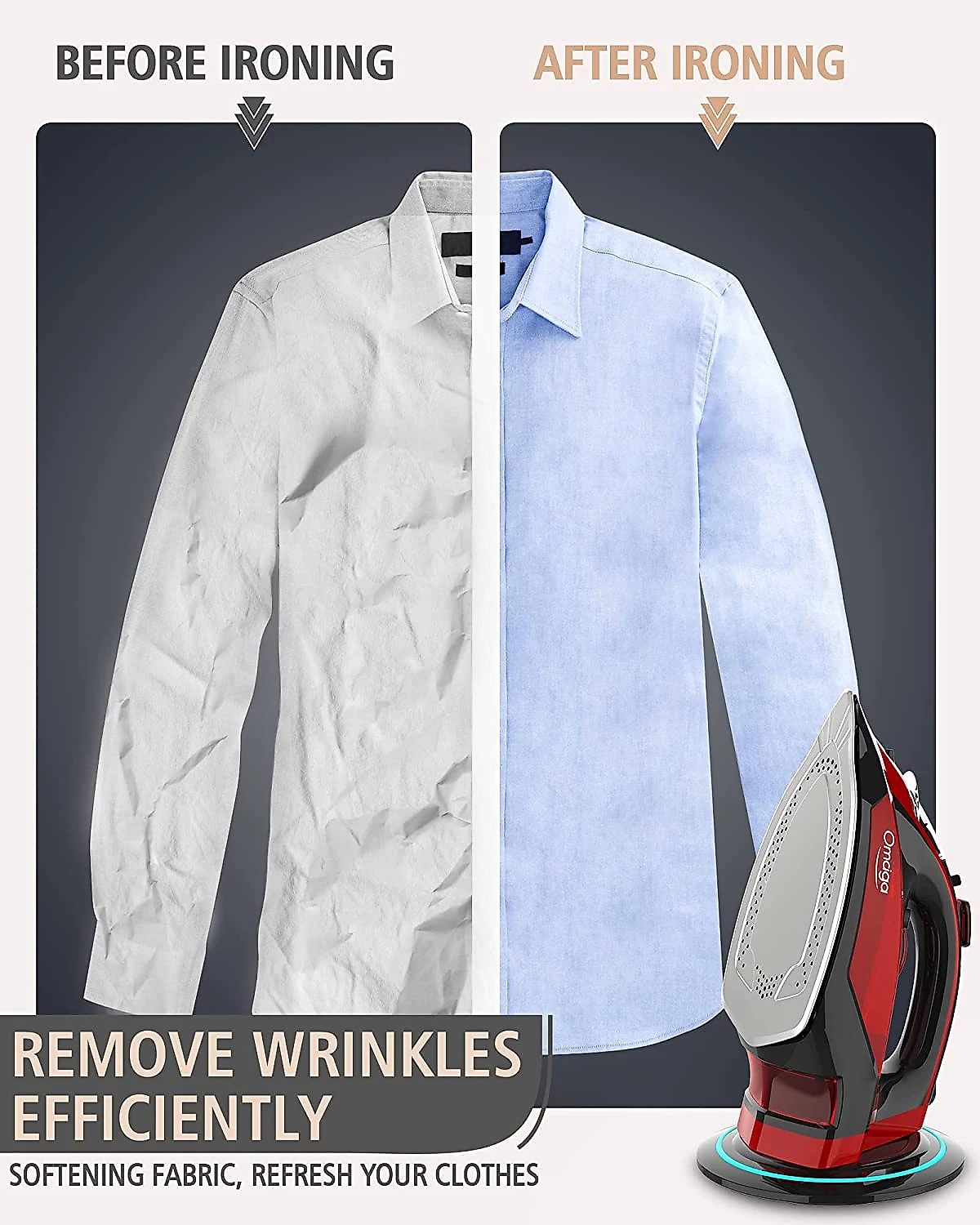 OMAIGA Ferro de Passar á Vapor Aço Inoxidável An tiGotejamento 1500W110W Vermelho