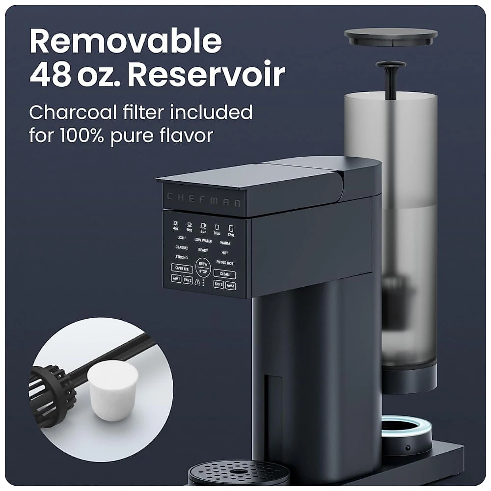Cafeteira Individual Chefman Caffeinator Midnight Pods e Moído Função Café Gelado 1500W 120V