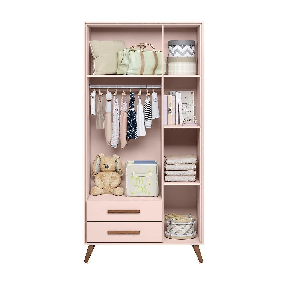 Conjunto Quarto Infantil Retro Berço E Guarda Roupa Lima Rosa Com Colchao