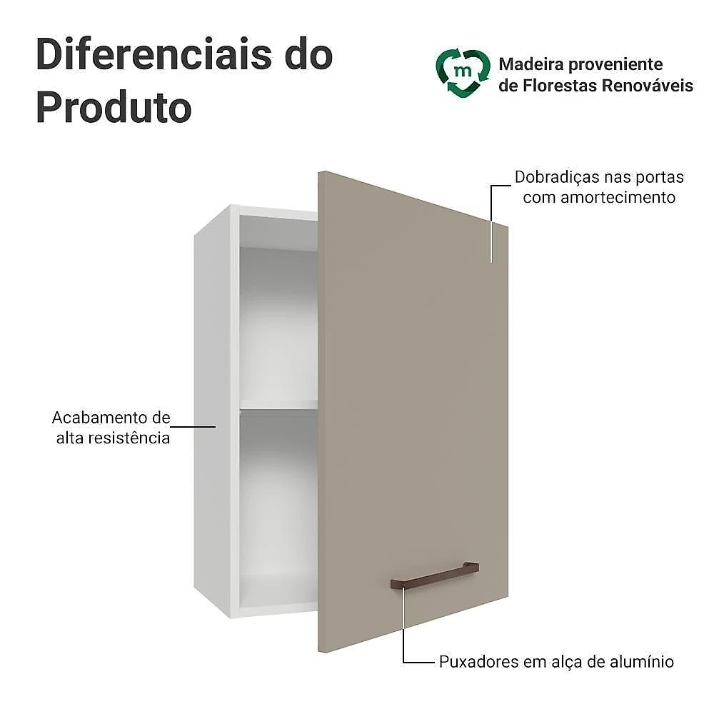 Armário Aéreo 50cm 1 Porta Branco/crema Agata Madesa Branco/crema
