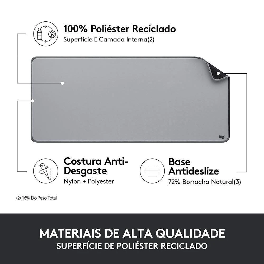 Mousepad Desk Mat Logitech Studio Series, Grande 300x700mm, Antiderrapante, Design Resistente a Respingos, Cinza - 956-000047