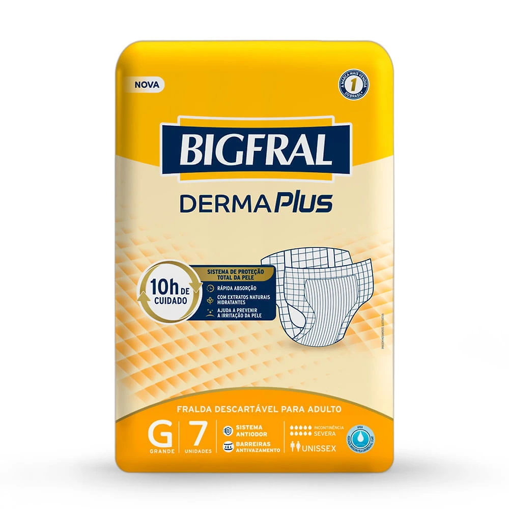 Fralda Geriátrica Bigfral Derma Plus Tamanho G com 7 Unidades