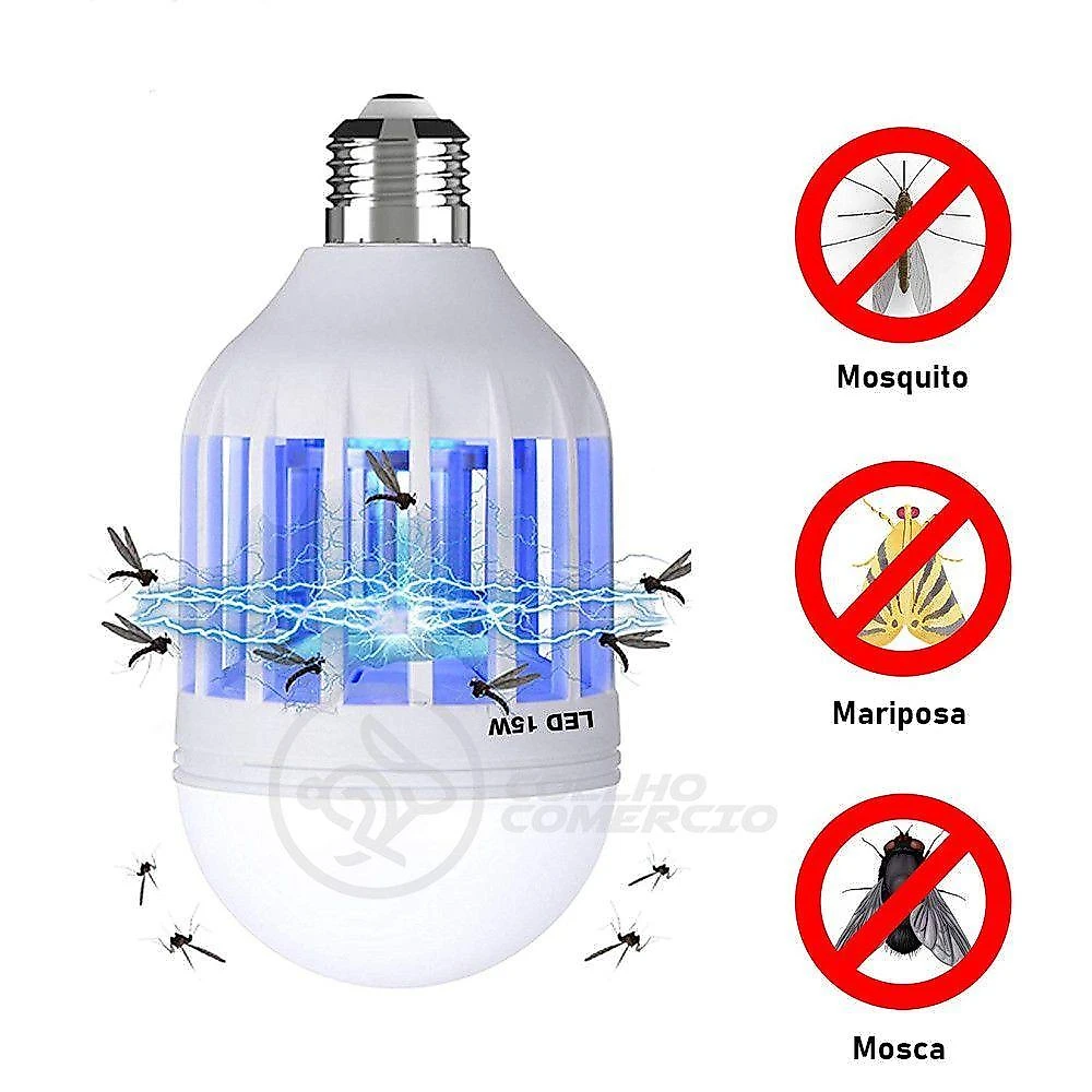 Lâmpada Luz Led Branco 15w Atrai Choque Mosquito