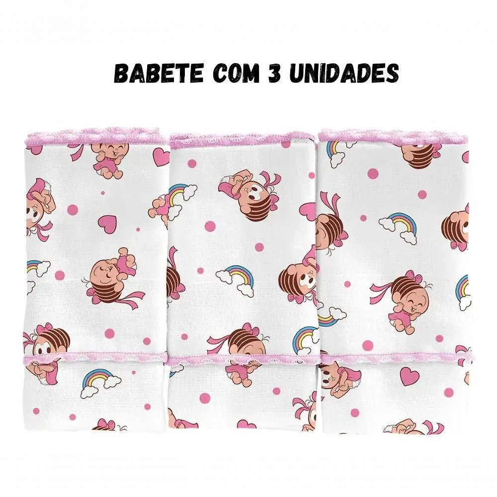 Pano de Boca Turma da Mônica Baby Macio e Absorvente em 100% Algodão Rosa Incomfral Kit com 3