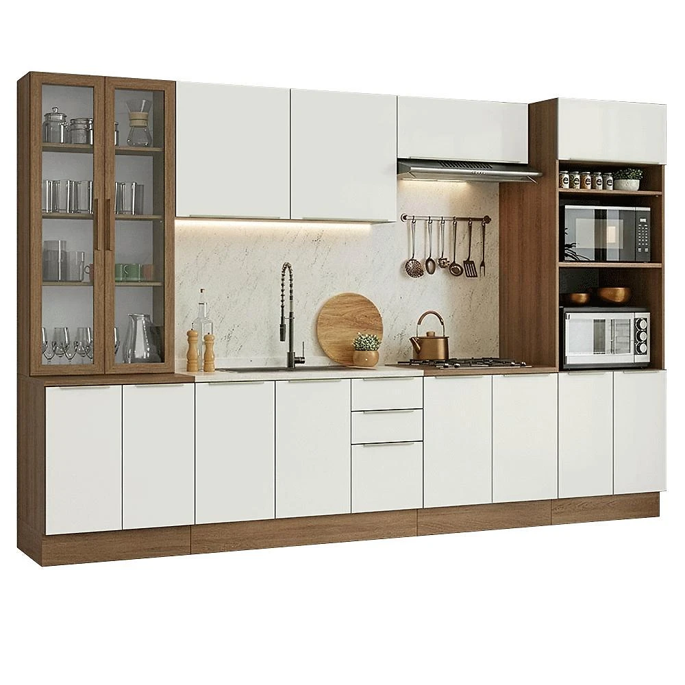 Armário de cozinha completa 340 x 60 cm rustic/branco veludo lux madesa 04