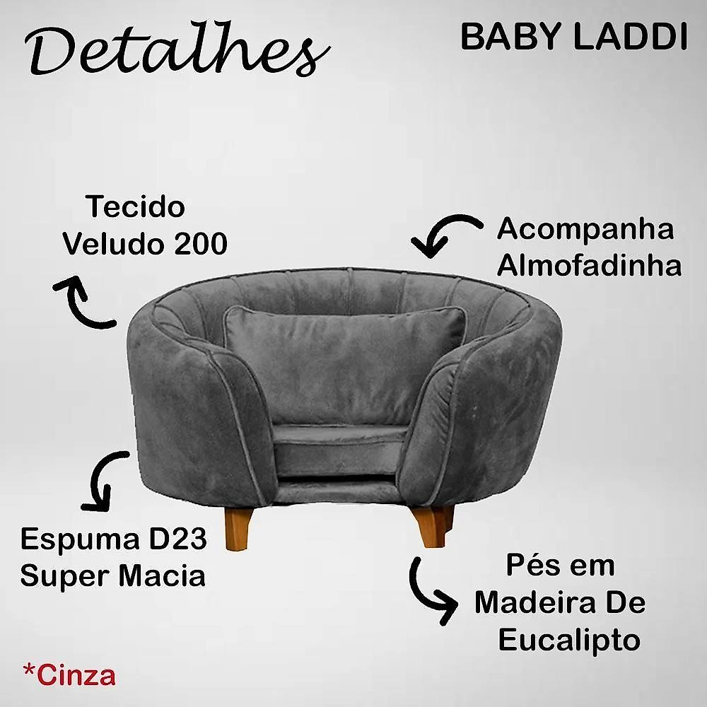 Poltrona Cama Caminha Pet Baby Laddi Veludo Cinza Dvinn Cinza