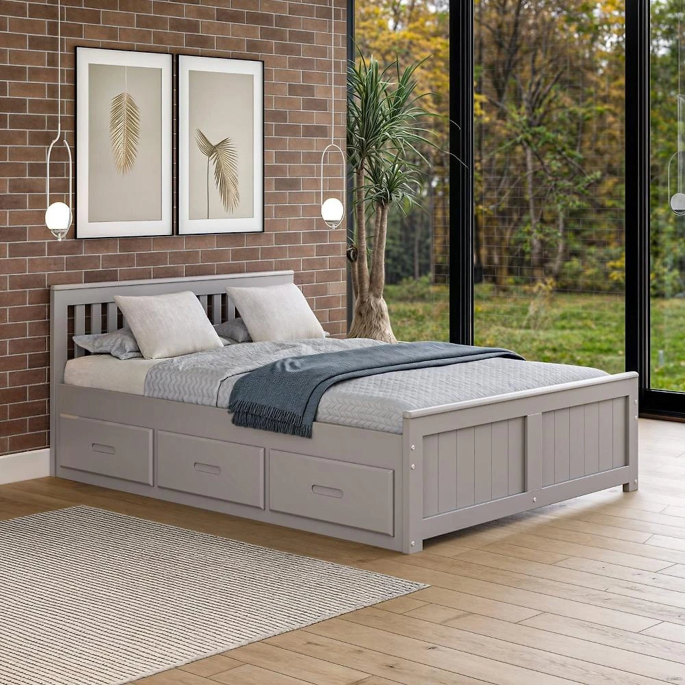 Cama Full 6 Gavetas Madeira Maciça Cinza