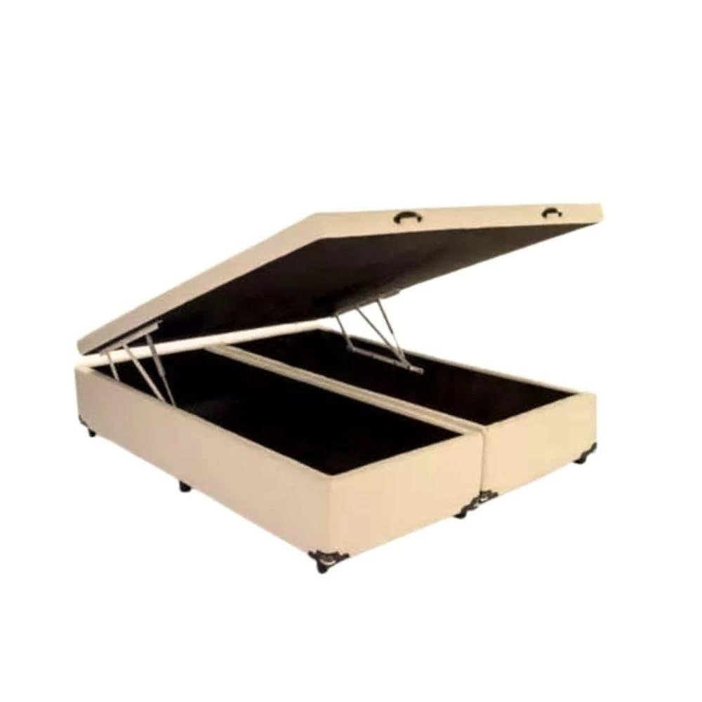 Cama Box Baú Queen Bipartido Sintético Bege 158x198