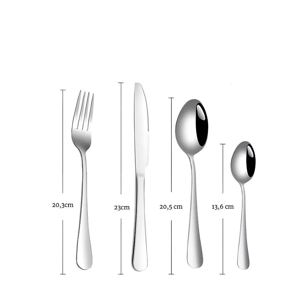 Faqueiro De Aço Inox Conjunto 24 Peças Prateado Liso - Acabamento Polido E Design Atemporal