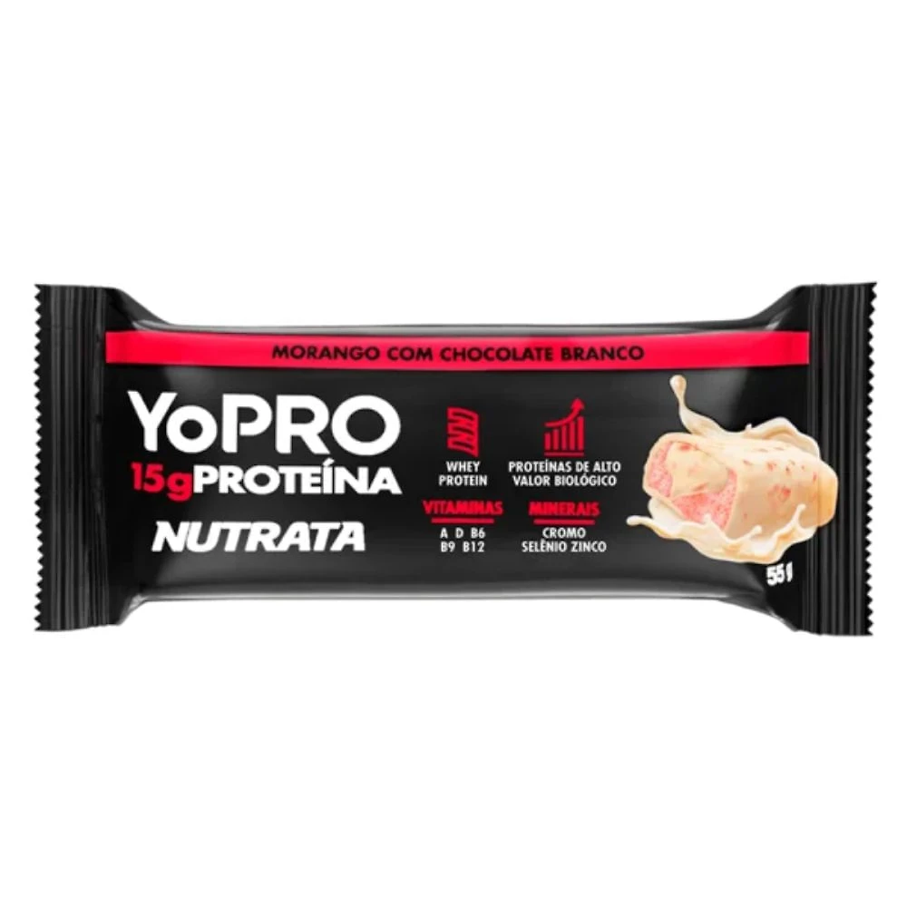 Barra de Proteína YoPro 15g de Proteína Nutrata Morango com Chocolate Branco 55g