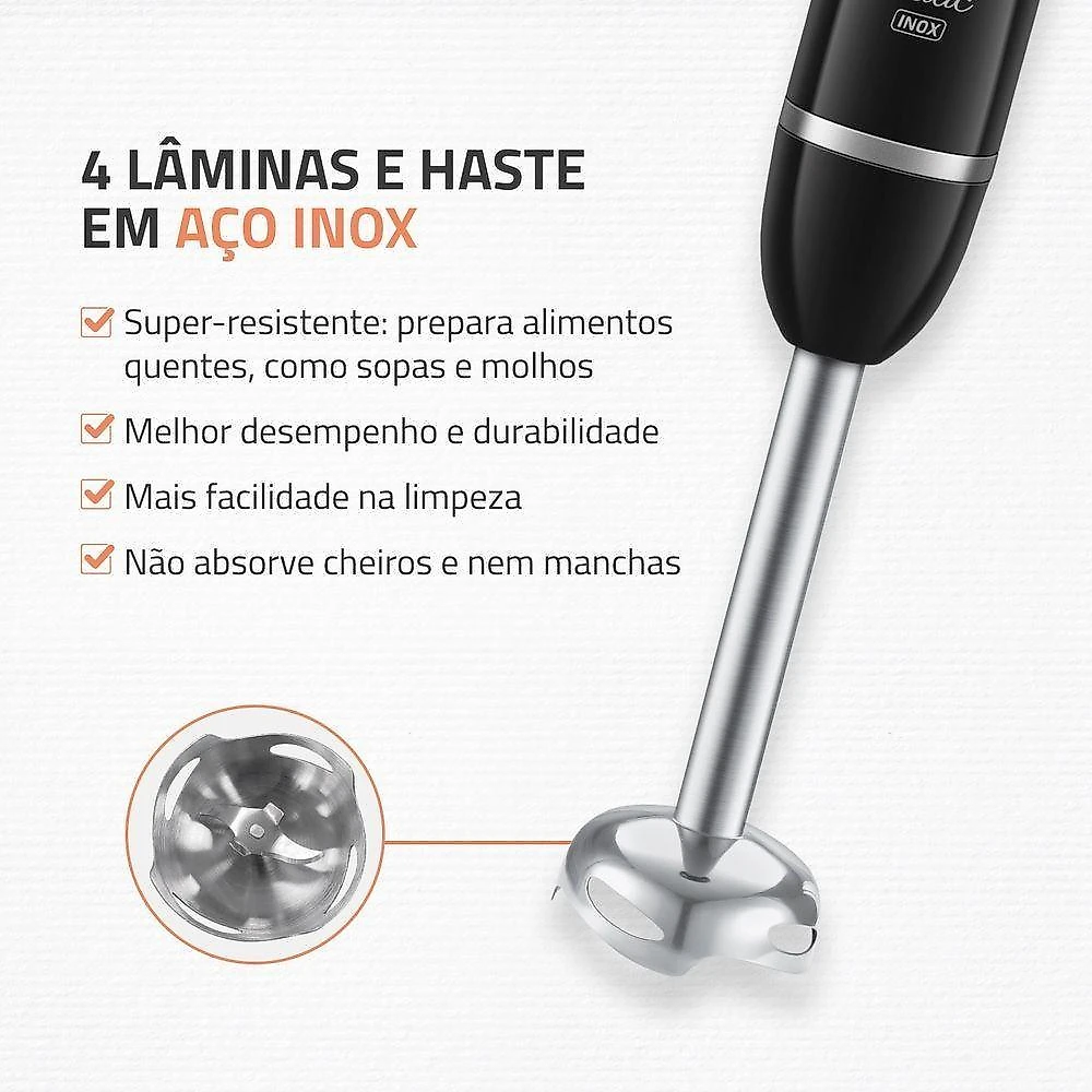 Mixer de Mão Mondial M-17-BI 500W Preto Inox 110V com Copo 800ML