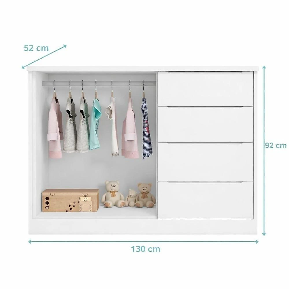 Jogo de Quarto Pérola com Guarda Roupa 3 Portas e 4 Gavetas + Cômoda 2 Portas + Berço Mini Cama MDF