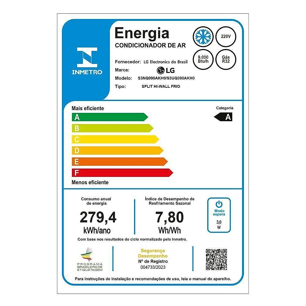 Ar condicionado lg dual inverter ai air 9000 btus frio 220v s3-q090akh0