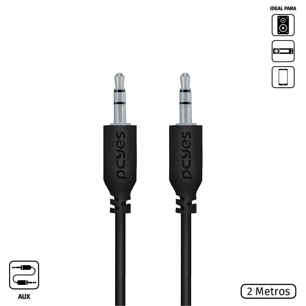 Cabo P2 3.5mm Macho Para P2 3.5mm Macho 28awg Puro Cobre 2 Metros - P35m-2