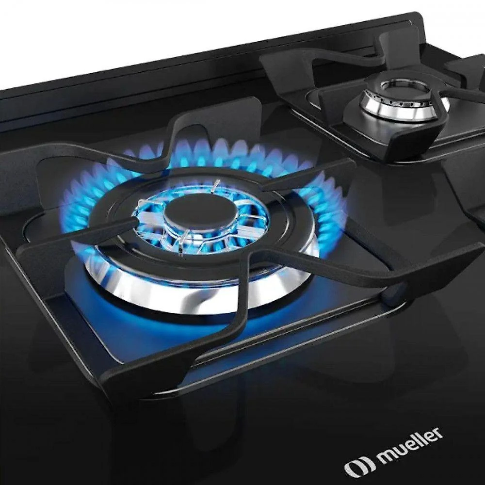 Fogão Mueller 5 Bocas Com Mesa De Vidro E Grades De Ferro Preto Bivolt