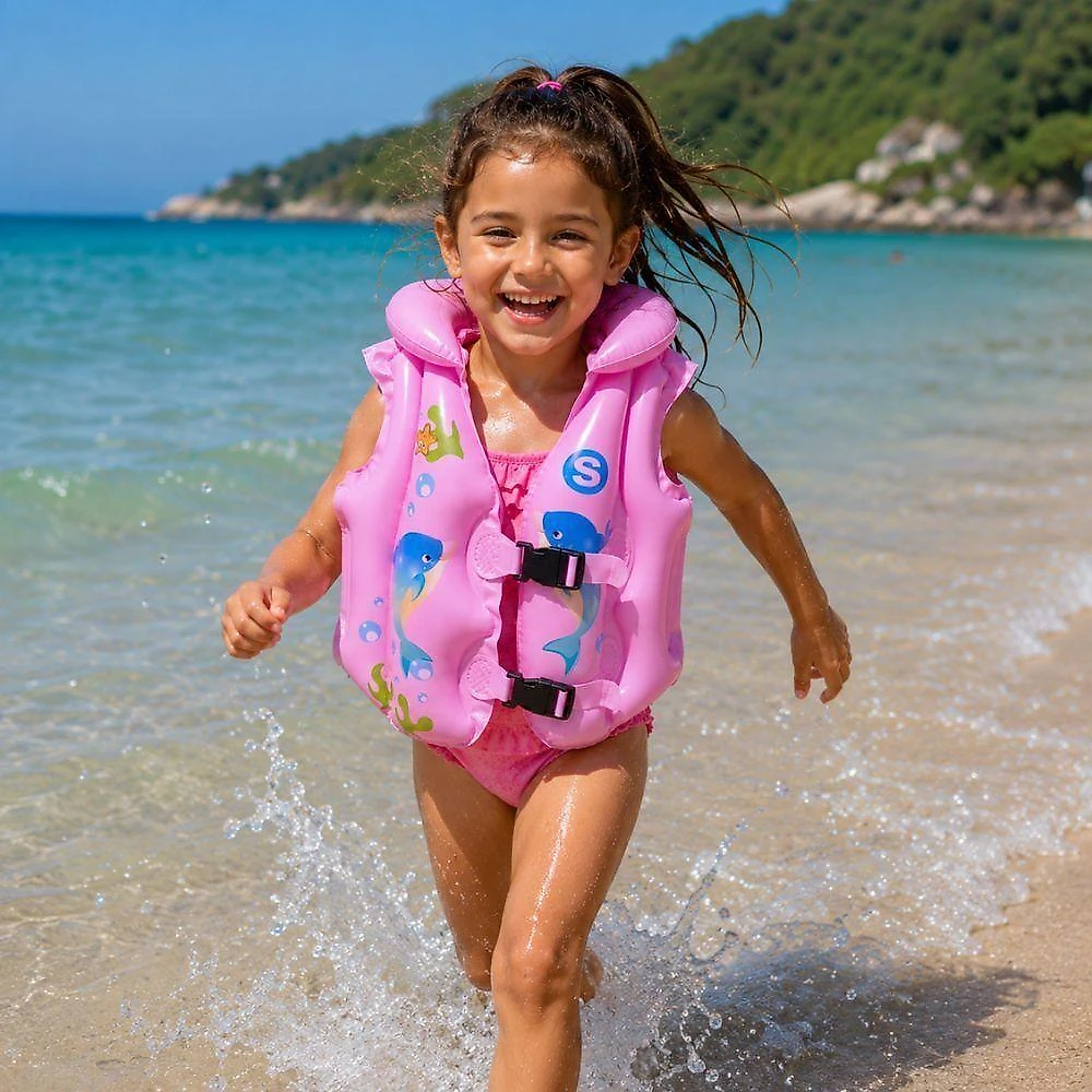Colete Boia Inflável Infantil Rosa com Flutuabilidade Ideal para Piscina Praia Lago 43CM