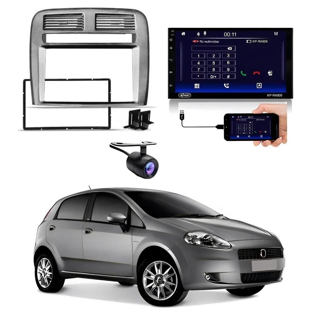 Central Multimidia Fiat Punto Carplay Android Auto Grafite