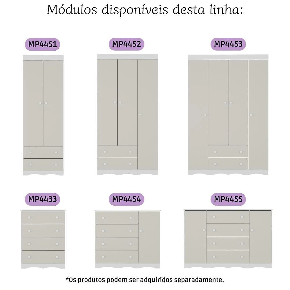 Quarto De Bebê Completo Com Berço Americano 3 Em 1 Realeza Multimóveis MP4587 Branco-off White