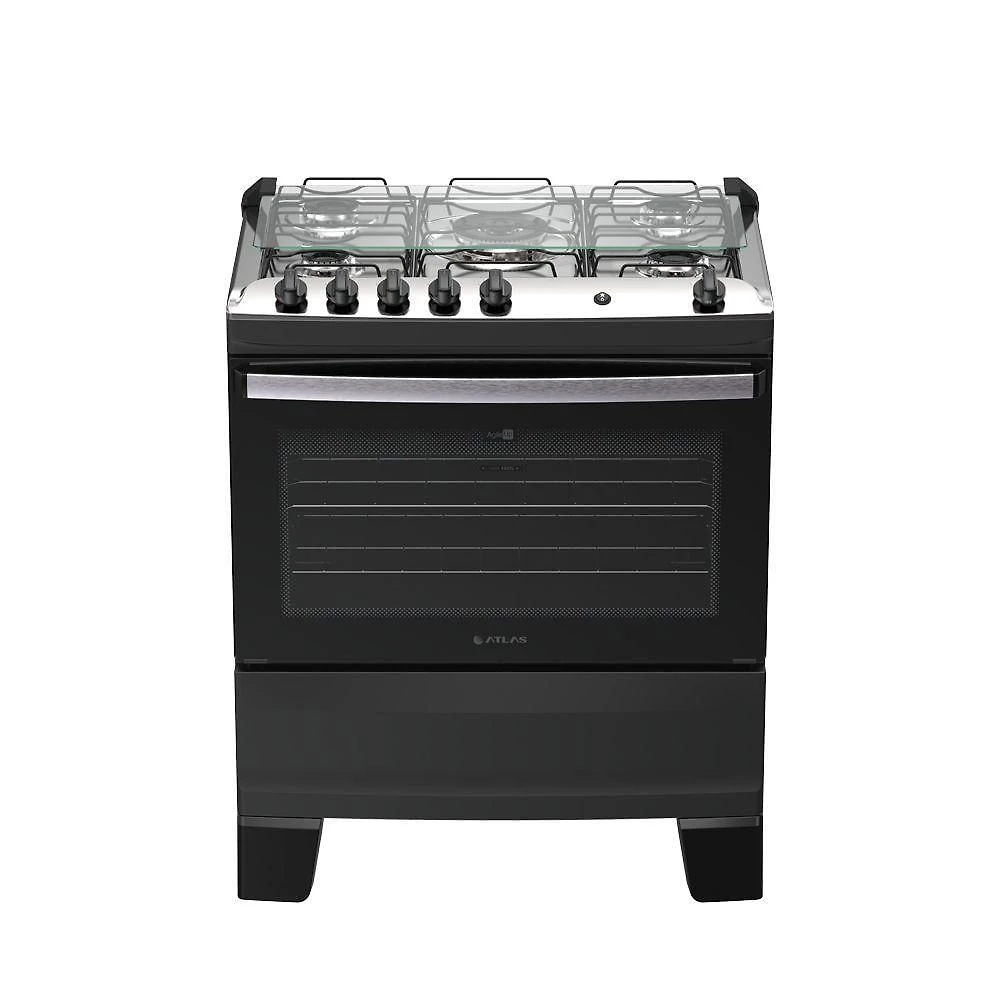 Fogão 5 Bocas Atlas Agile Up Automático Mesa Inox Preto Bivolt