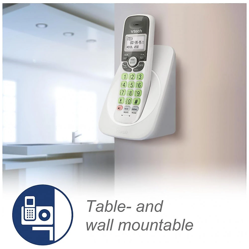 Telefone Sem Fio VTech Branco DECT 6.0 Viva-Duplo Full-Duplex Display Retroiluminado Teclado Iluminado ID Chamadas Montagem Parede VG131