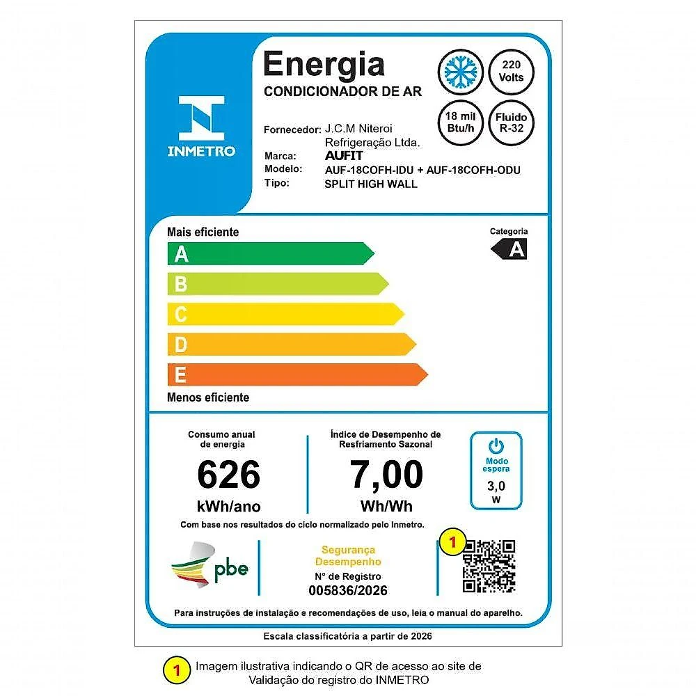 Ar Condicionado Split Hi Wall Aufit 18000 BTUS 220V AUF-18COFH