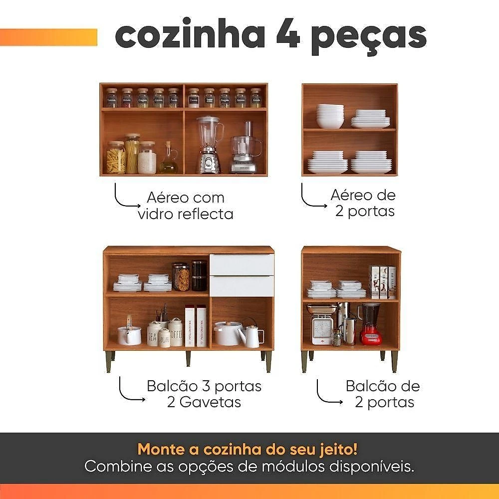Armário de Cozinha Clara 8 Portas 2 Gavetas MDF 190CM Amadeirado Aramóveis webcontinental-7908801526886